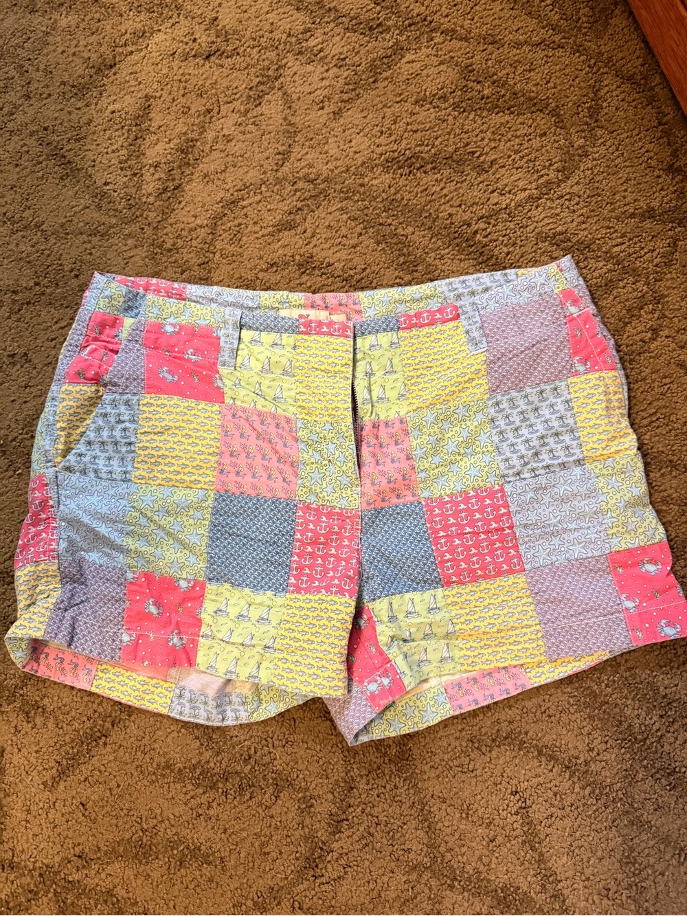 Vineyard Vines Patchwork Shorts in Yellow, Coral & Blue